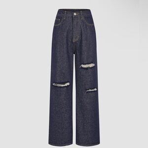 Cider Dark Navy Denim Classic Ripped Straight Leg Jeans